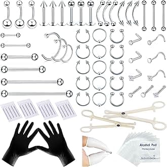 80PCS Nose Piercing Kit: Stainless Steel Body Piercing Jewelry with 12G, 14G, 16G, 20G Needles for Ear, Nose, Lip, Eyebrow
