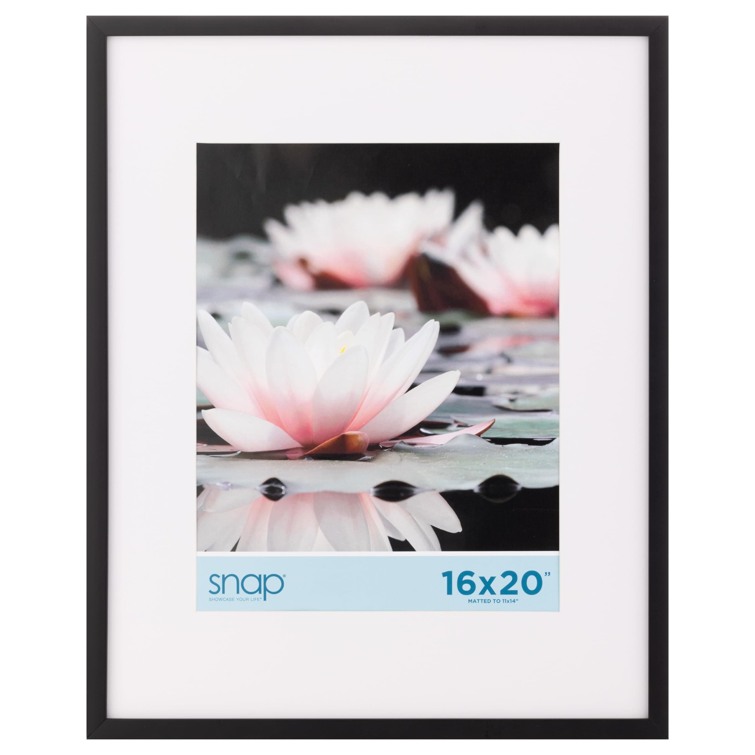 16x20 Black Wall Picture Frame with Single White Mat For 11x14 Picture