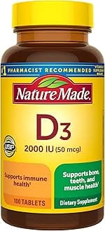 Vitamin D3 2000 IU (50 mcg), Vitamin D Supplement for Bone, Teeth, Muscle and Immune Health Support, 100 Tablets, 100 Day Supply