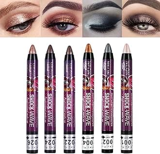 MEICOLY 6 Pcs Eyeshadow Stick Set,Brown Champagne Gold Black Eyeshadow Metallic Shimmer Crayon,Pro Shiny Bright Starter Rotating Eyeshadow Sticks
