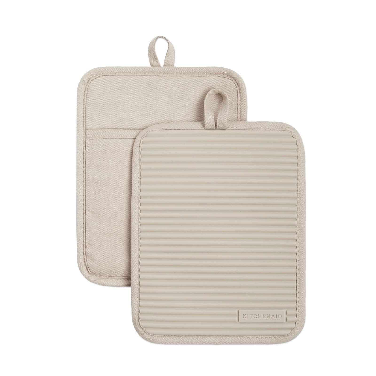 Ribbed Soft Silicone Pot Holder 2-Pack Set, Milkshake Tan, 7"x9"