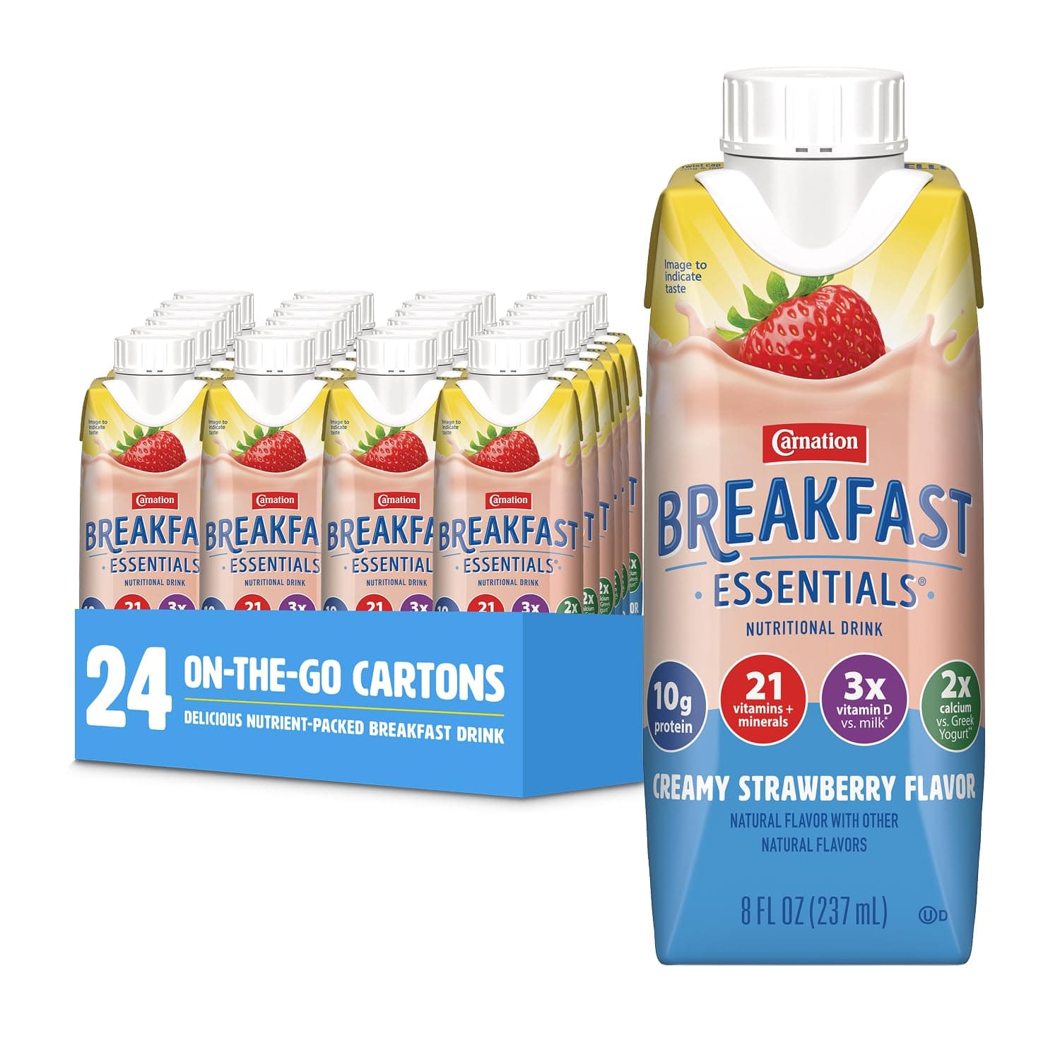 Carnation Breakfast Essentials Complete Nutritional Drink Strawberry 8 oz Bottle 24 Ct
