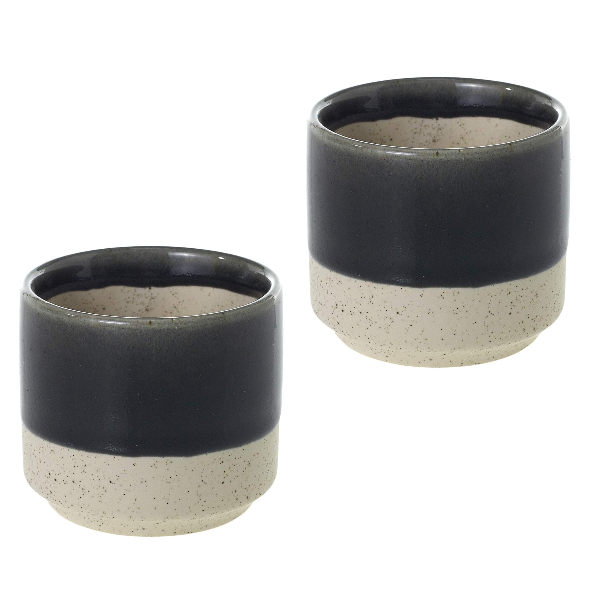 Black Round Ceramic Planter - Set of 2 - 3.25 X 3.25 X 2.75 Inches - Accent Decor Miguel Pot Speckled Pot - Modern Vase Decor for Home or Office