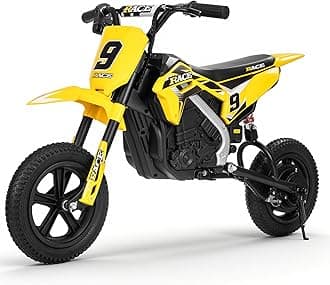 24V Electric Dirt Bike for Kids - Up to 11 MPH & 10 Miles Long-Range, Twist-Grip Throttle, 12" Knobby Tires, Spring Suspension, Music, 250W Electric Motorcycle for Kids 6-12 (Yellow)