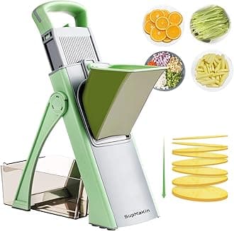 Upgrade Safe Mandoline Slicer for Kitchen, Bigger Entrance Vegetable Food Slice Potato Slicer Chopper, Adjustable Thickness Multi Mandolin, Julienne + Dicer Kitchen Must Haves Matcha green
