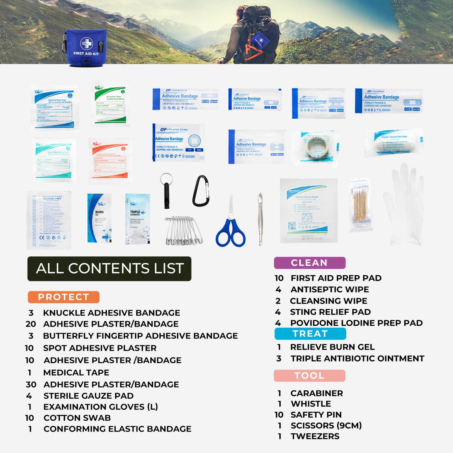 Benelinemed Mini First Aid Kit - 137 Piece Small Emergency Medical Kit for Home, Car, Travel, Camping & Outdoor Activities (Blue)