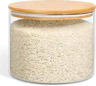 ComSaf Glass Food Storage Containers, 2950ml Glass Flour and Sugar Containers with Airtight Lids, 7" x 5.5" Large Glass Jars with Bamboo Lid for Rice, Pasta, Oats, Grains, Cookies, Snack