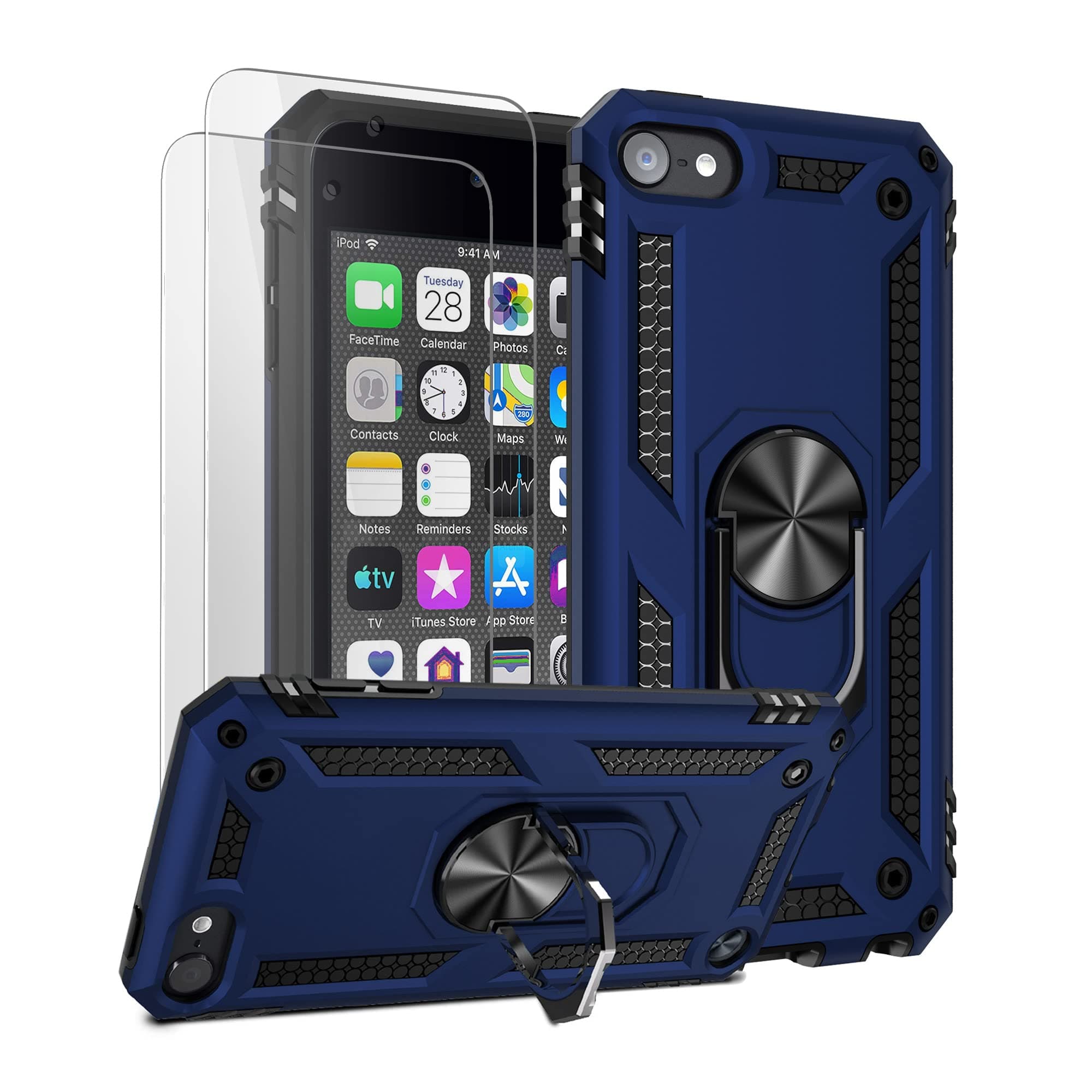 iPod Touch 7 Case, iPod Touch 6 Case, Hybrid Rugged Shockproof Cover with Built-in Kickstand for Apple iPod Touch 7th/6th/5th Generation (Blue)