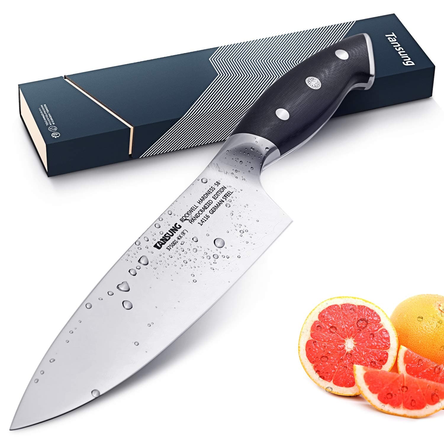 Tansung Kitchen Knife 8 Inch Chef Knife - Ultra Sharp Cooking Knives - Anti-Corrosion Sharp Knife Made Out of High Carbon Stainless Steel with Ergonomic Black Wooden Handle