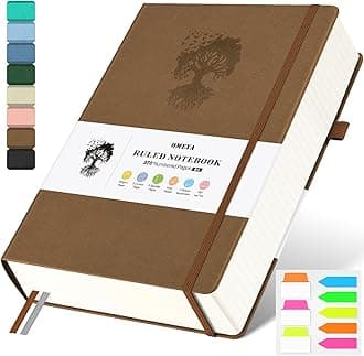 B5 Lined Journal Notebook, 370 Numbered Pages Thick Leather Journal for Writing, College Ruled Hardcover Notebook for Work,School with 100gsm Paper, Writing Journal for Women, Men (7.6" x 10.3" Brown)