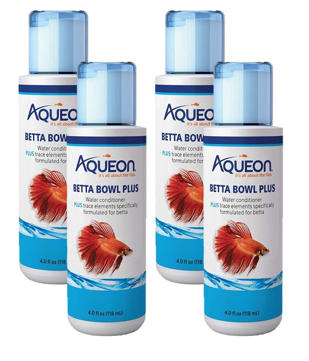 Aqueon 4 Pack of Betta Bowl Plus Water Conditioner & Dechlorinator, 4 Fluid Ounces Each4