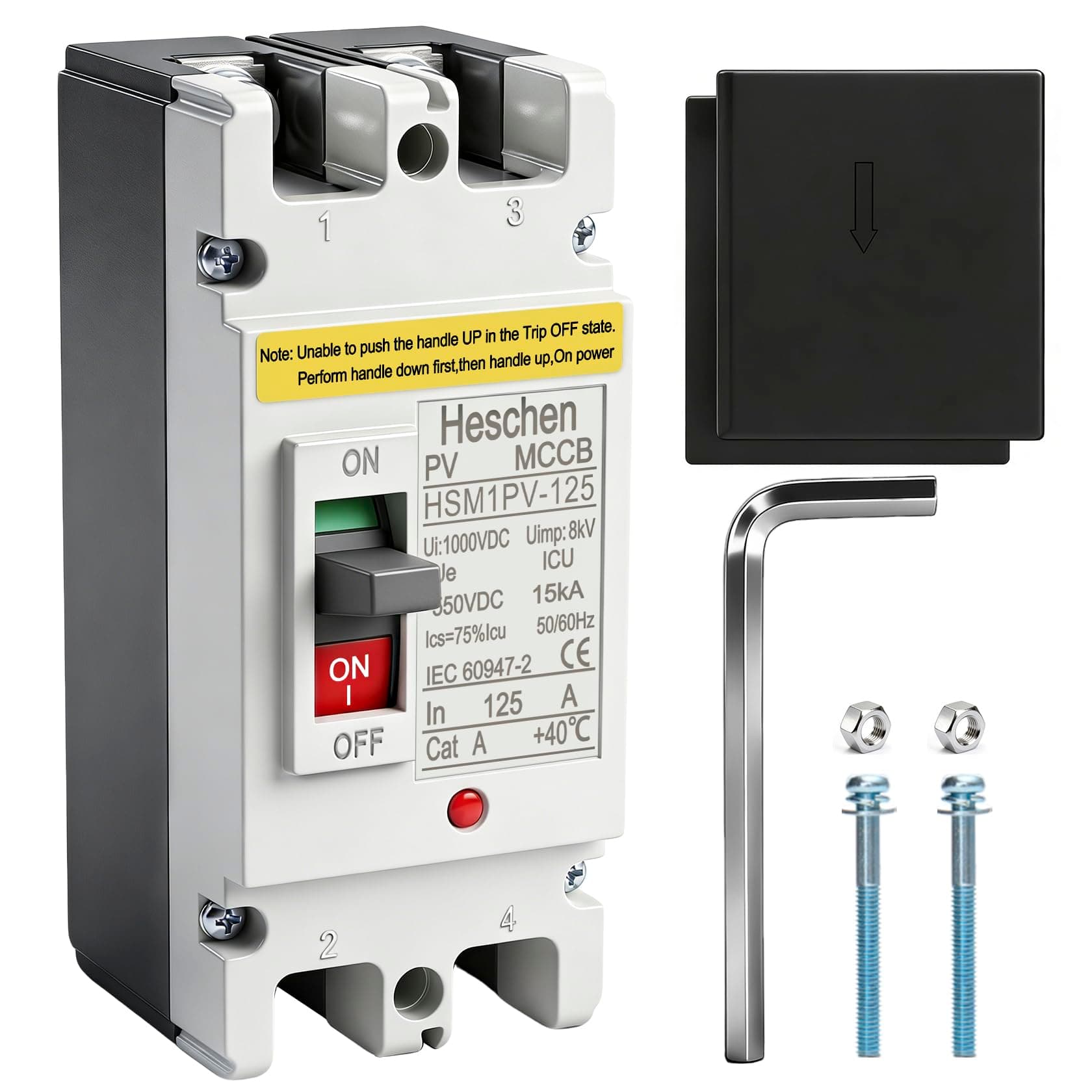 DC Molded Case Circuit Breaker MCCB,2 Poles, DC550V, Photovoltaic Circuit Breaker, for Solar PV System Solar Panels Grid System (HSM1PV-125 125A)
