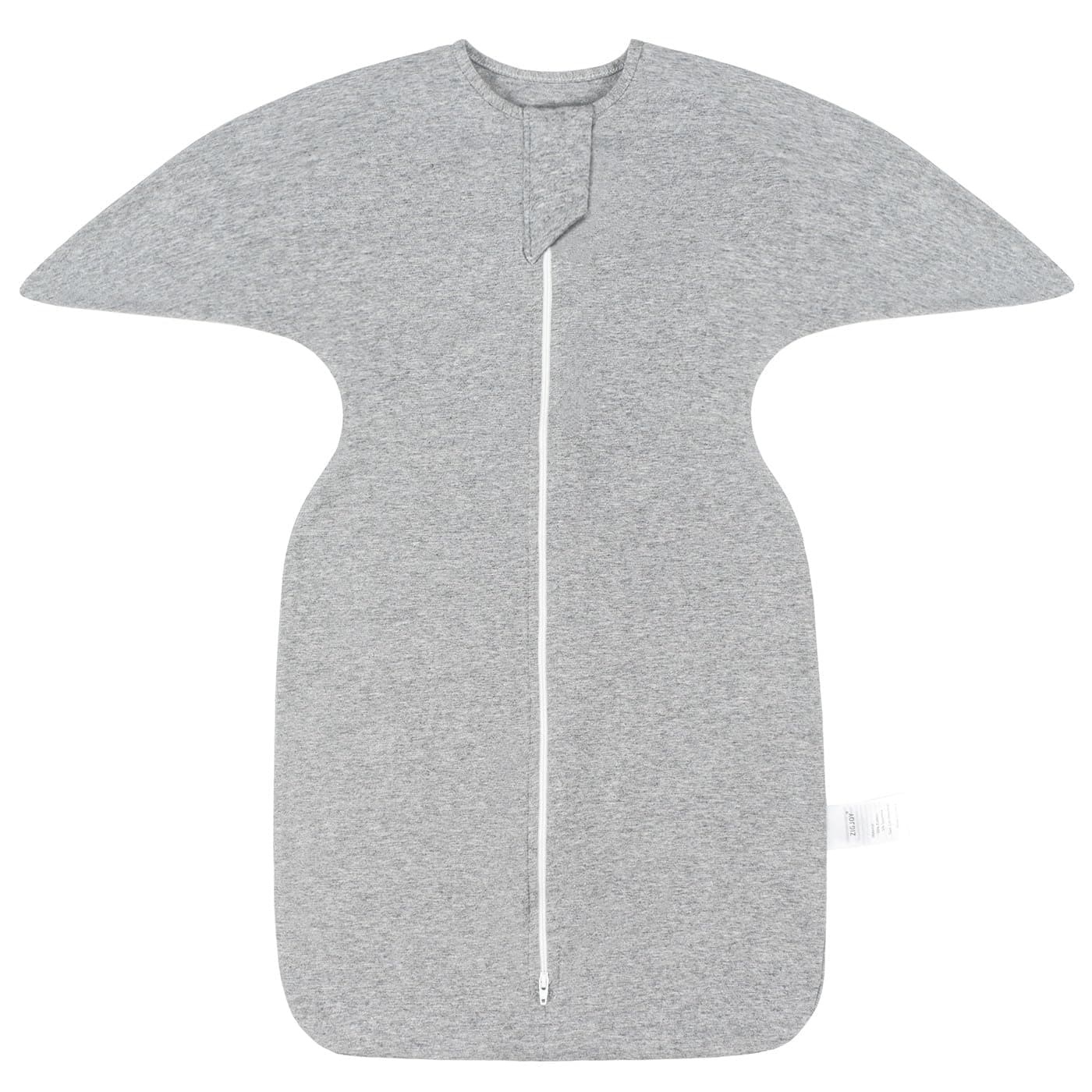 ZIGJOY Shark-Fin Transition Swaddle - 1.0 TOG Baby Sleeping Bag Swaddle Blanket with 2-Way Zipper Newborn Sleep Bag Cotton for All Seasons, Grey, 6-12 Months