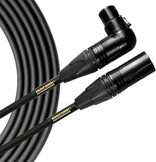 Gold XLR Stage Microphone Cable | Ultra-Durable Right Angle Female XLR to Straight - 10ft, Road-Ready, High-Fidelity Audio for Stage, Broadcast & Studio Use