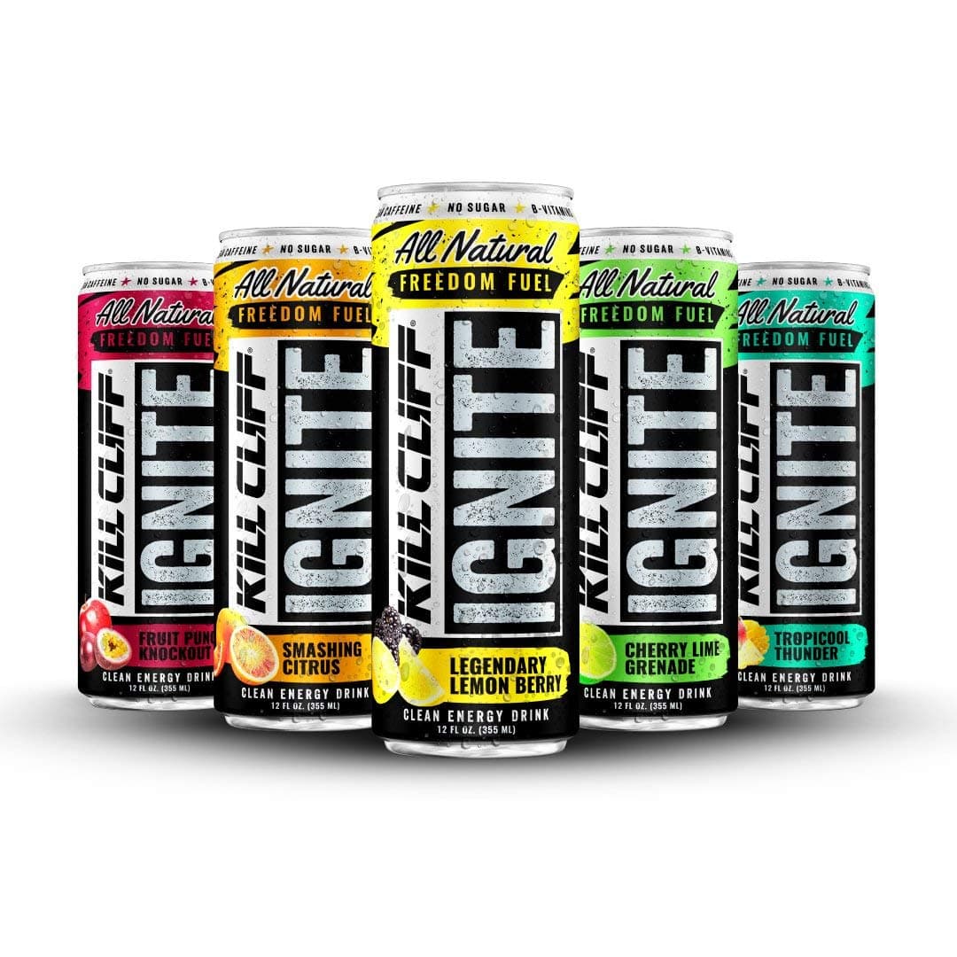 KILL CLIFF Ignite Clean Energy Drink | Natural Caffeine From Green Tea | Electrolytes & B Vitamins | Zero Sugar | Keto | 12 Pack (5 Flavor Variety Pack #5)