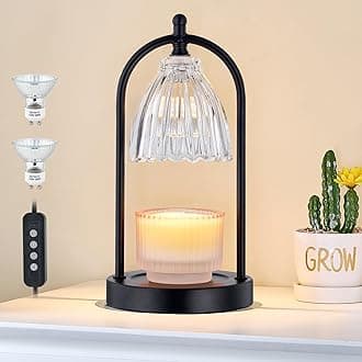 GyroVu Candle Warmer Lamp with Timer, 3-Level Dimmable Candle Lamps Vintage Glass Shade, Candle Warmer Light Wax Melt Warmer for Scented Wax, Black Warmer Lamp for Women Home Decor (2 Bulbs Included)
