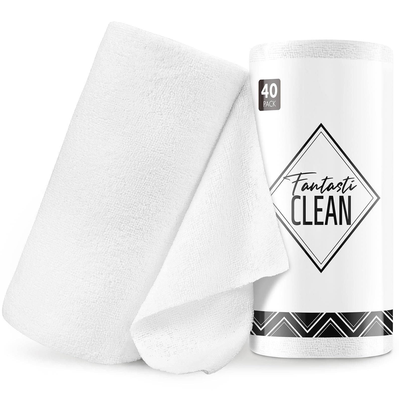 Fantasticlean Microfiber Cleaning Cloth Roll -40 Pack, Tear Away Microfiber Towels, 12" x 12", Reusable, Washable, Scratch Free, Ultra Absorbent Dish Rags for Car, Home, Garage or Shop (White)