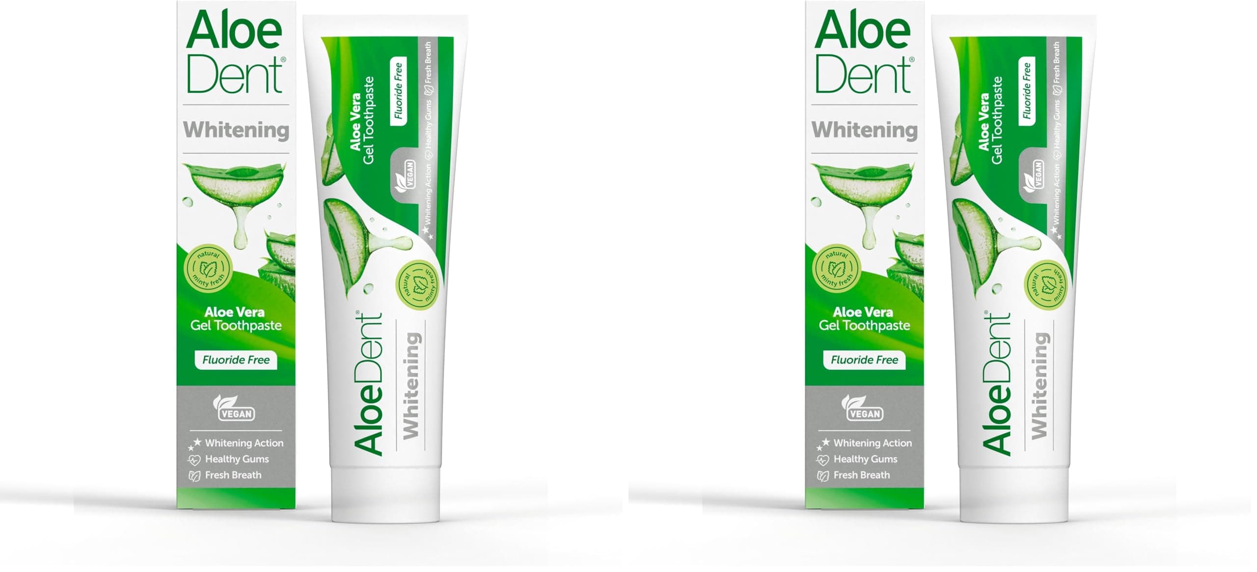 Aloe Dent Whitening Aloe Vera Toothpaste Fluoride Free, Natural Action, Vegan, Cruelty Free, SLS Free, Naturally White, Healthy Gums, 100 ml (Pack of 2)