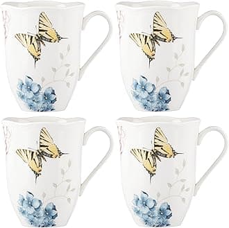 869578 Butterfly Meadow Hydrangea 4-piece Mug Set, 2.55 LB, Multi