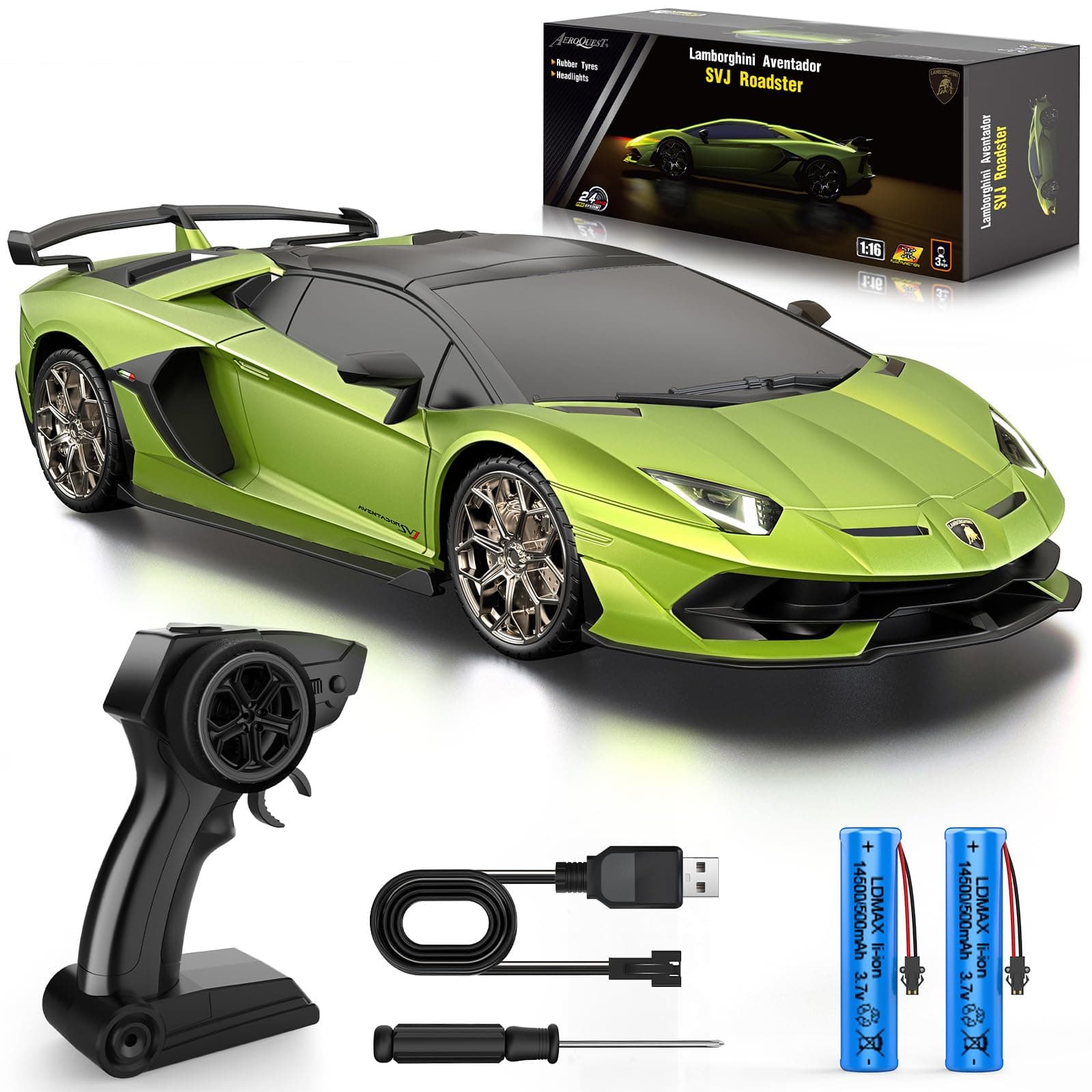 Lamborghini Remote Control Car,Officially Licensed 1:16 Scale Lambo Rechargeable Hobby Rc Cars with Headlight, 2.4GHz Race Car Toys for Boy Girl 4-12 Years Old, 12Km/h, Green