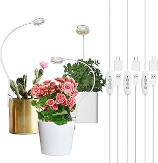 Grow Lights for Indoor Plants, Pot Clip LED Plant Light for Growing Full Spectrum, Plant Growing Lamp 4-Level Dimmable Auto On Off 3 6 12 Hrs Timer for Small Plants, White 5V 3-Pack ETL Listed
