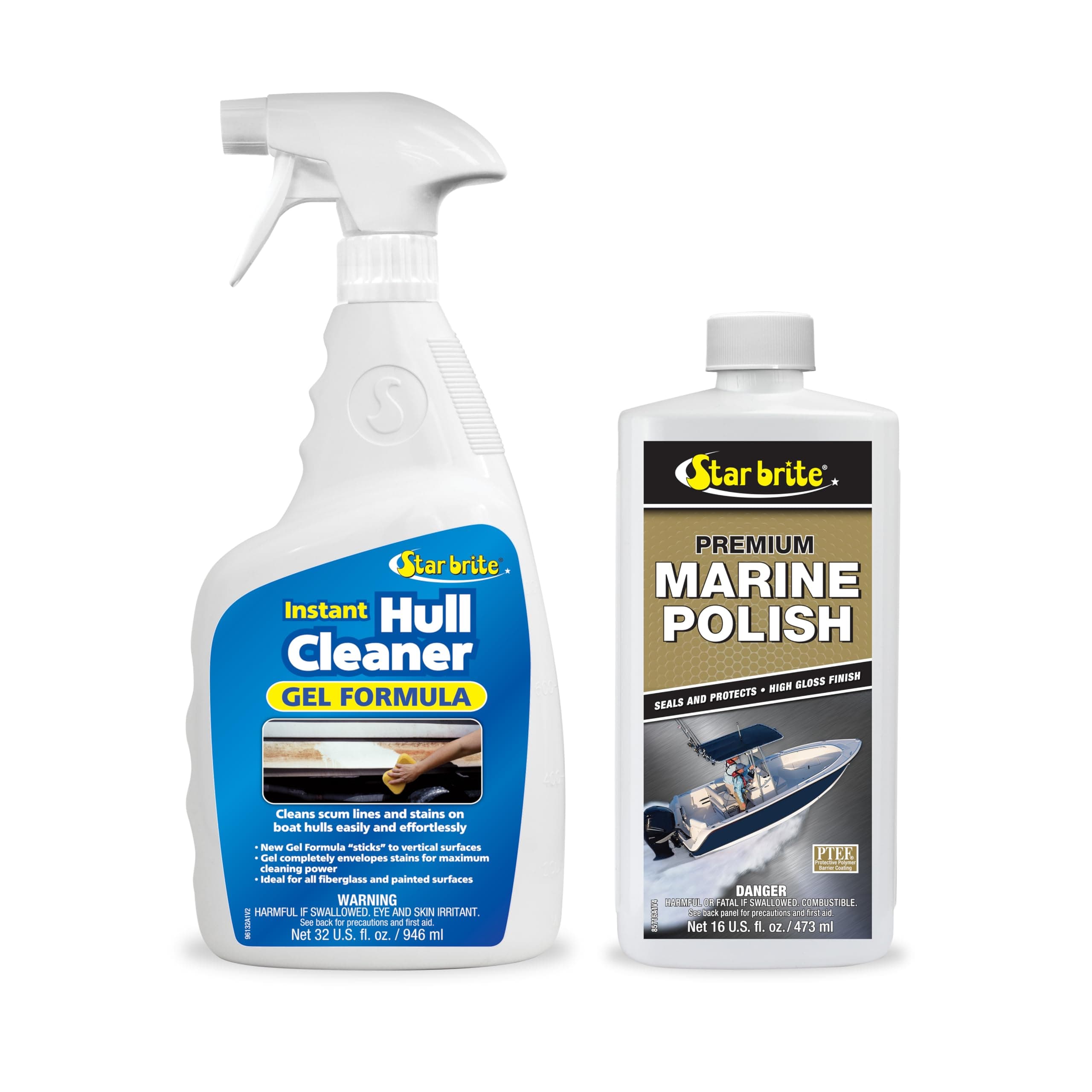 Instant Boat Hull Cleaner + Marine Polish Bundle - Instantly Remove Stains, Scum & Grime + Stop Fading, Chalking & Oxidation While Adding a High Gloss Finish that Repels Stains & Deposits