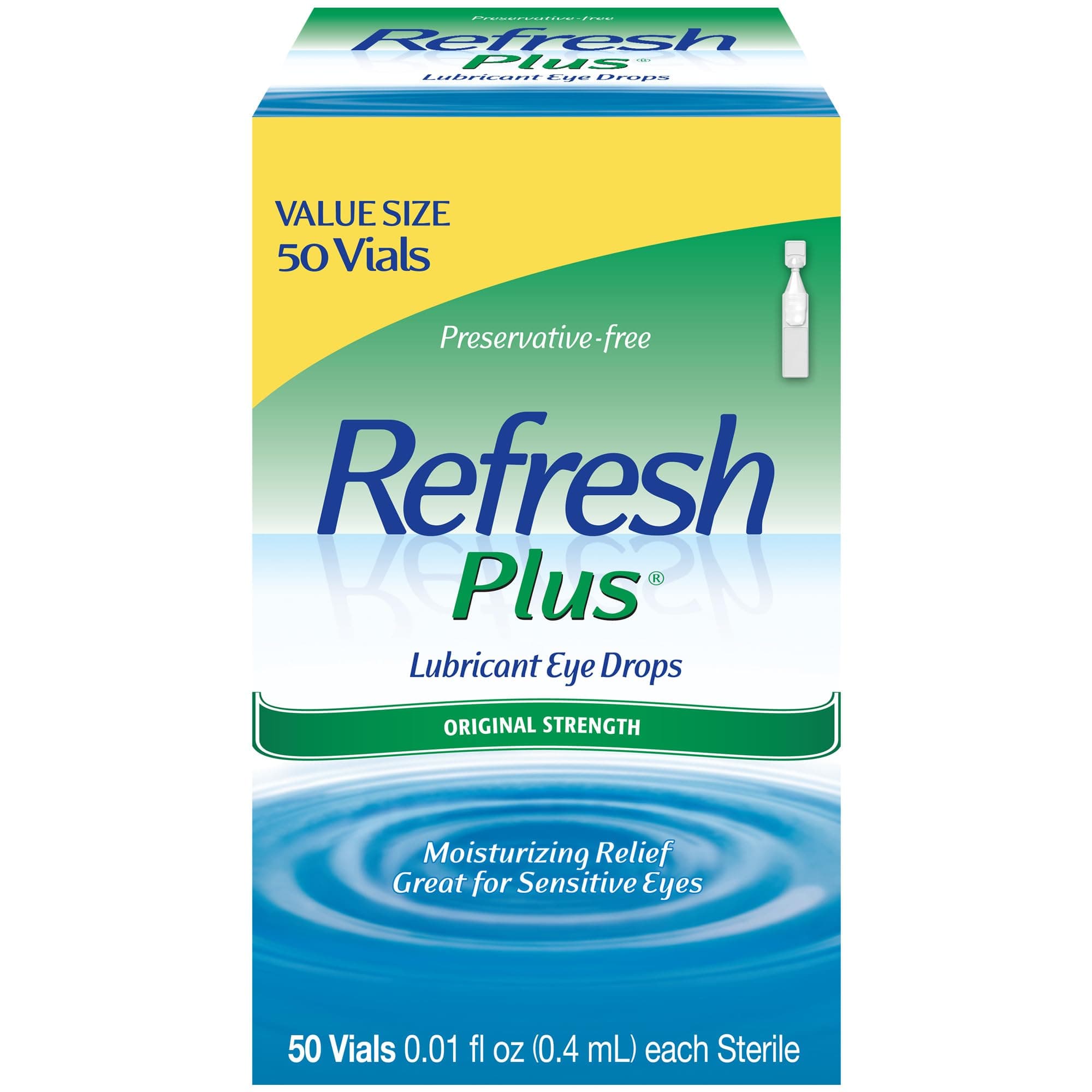 Refresh Plus Lubricant Eye Drops For Dry Eyes, Preservative-Free, 0.01 Fl Oz Single-Use Containers, 50 Count