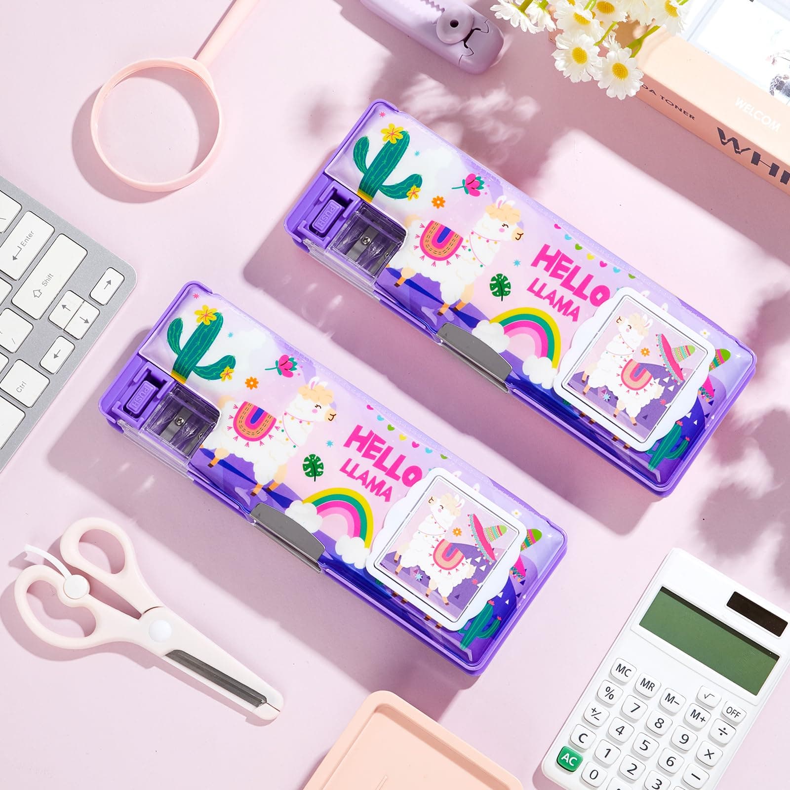 Henoyso Pencil Box Pencil Case with Calculator and Pencil Sharpener Multifunction Pencil Case Cool School Supplies Back to School Gift Birthday Present for Kids Teens (Alpaca)