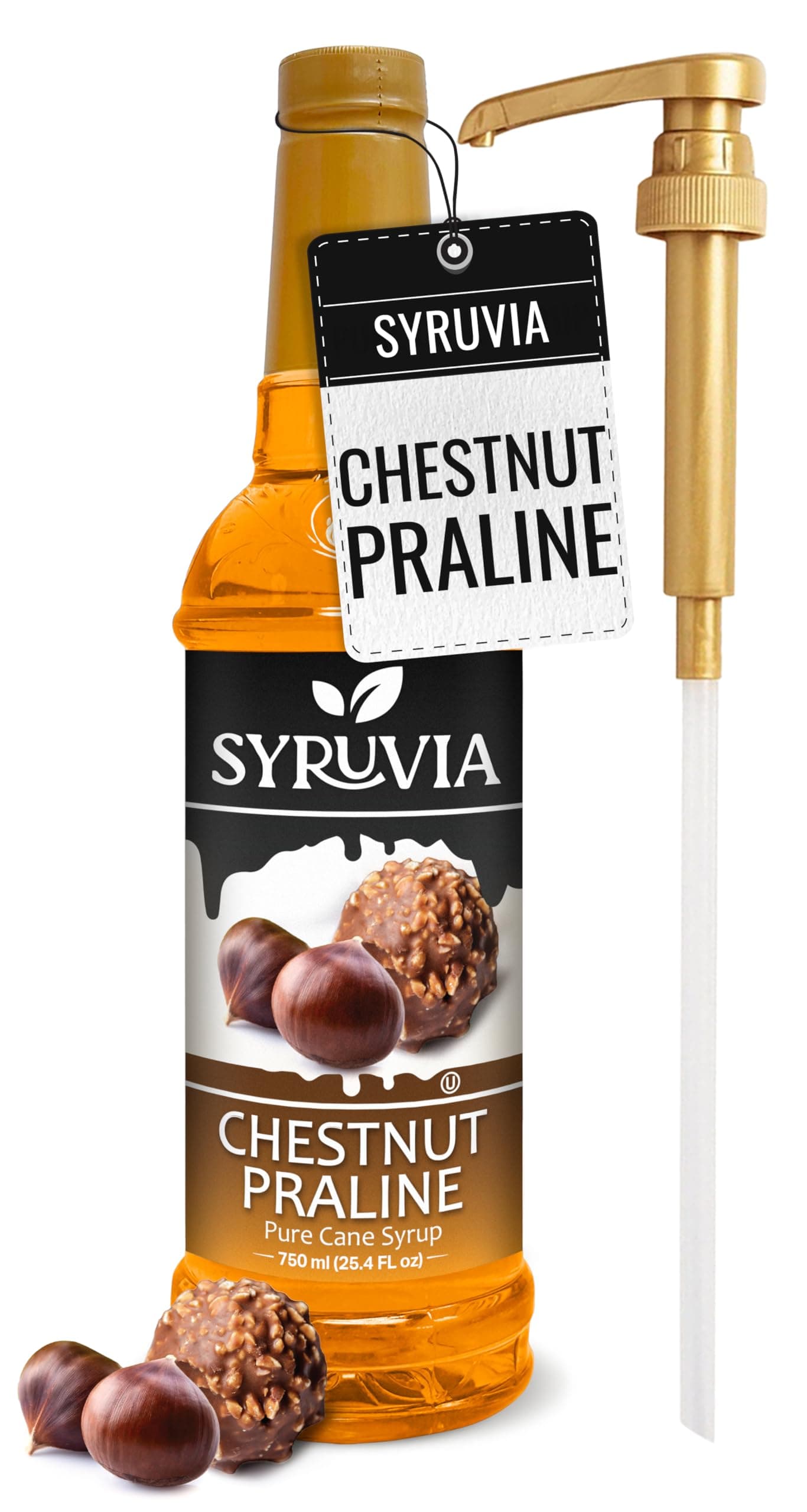 Coffee Syrup, Chestnut Praline Flavored Syrup for Drinks, Lattes, and Desserts – 25.4 fl oz, With Pump