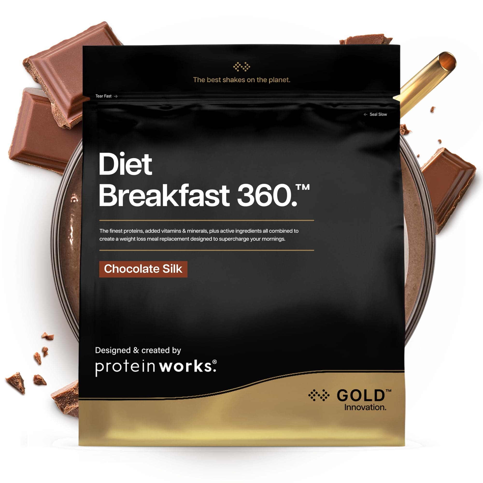 Protein Works | Diet Breakfast 360 - GOLD Innovation, On-the-Go Healthy Weight Loss Meal Replacement Shake, Added Caffeine, Low Sugar, Chocolate Muffin, 9 Servings, 500g