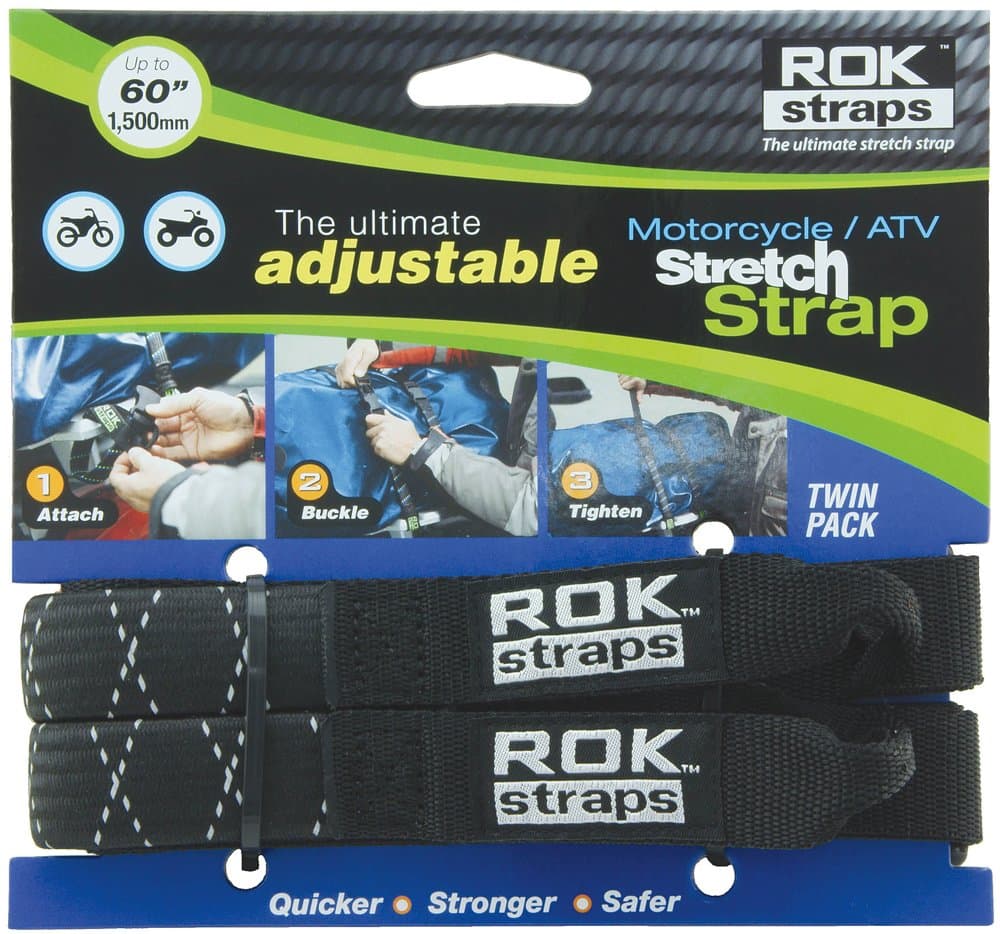 ROK-10050 Black/Reflective 18" - 60" Motorcycle/ATV Adjustable Stretch Strap
