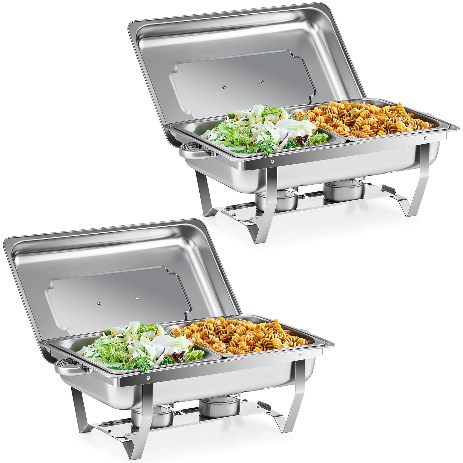 Wilprep Chafing Dish Stainless Steel Buffet Set Warming Container Food Warmer Heat Container Rechaud for Catering, Buffet and Party (Set of 2 1/2 + 1/2 GN Containers)