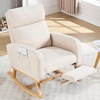 Rocking Chair Nursery, Nursing Rocking Chairs with Foot Rest for Mom Nursery, Rocker Glider Chair with Footrest and High Backrest for Living Room, Bedroom, Beige