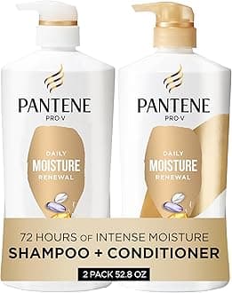 Shampoo & Conditioner Set, Daily Moisture Renewal - Pro-V Nutrients for Dry, Color-Treated, Straight to Curly Hair, 72-Hour Hydration & Softness, 52.8 Oz Total + Miracle Rescue Shot (0.5 Oz)