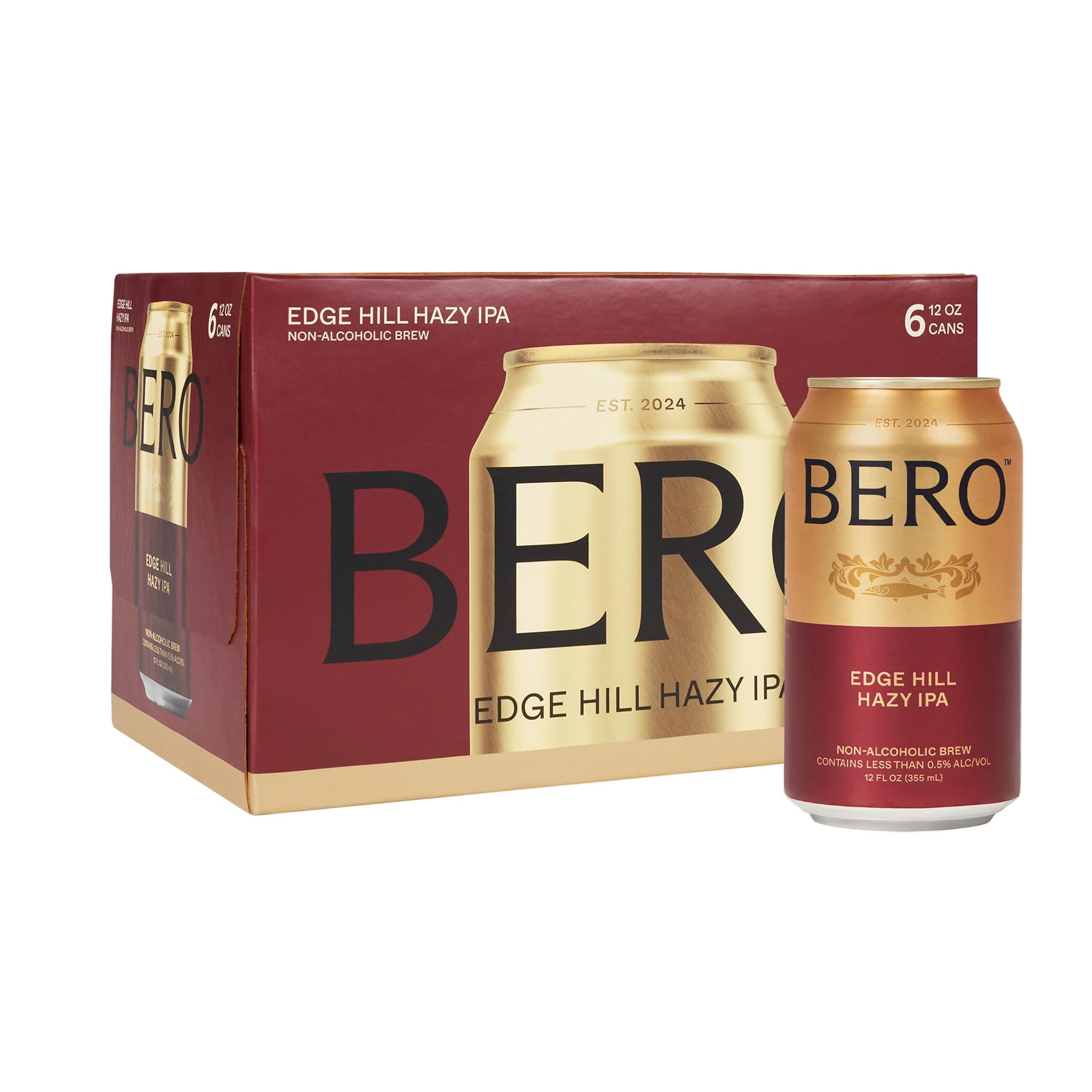 BERO Edge Hill Hazy IPA Non-Alcoholic Beer, 6-Pack Hoppy IPA-Style Craft Brew, NA Beer by Tom Holland, Bold and Hoppy Flavor, Alcohol Alternative Beverages for Any Occasion