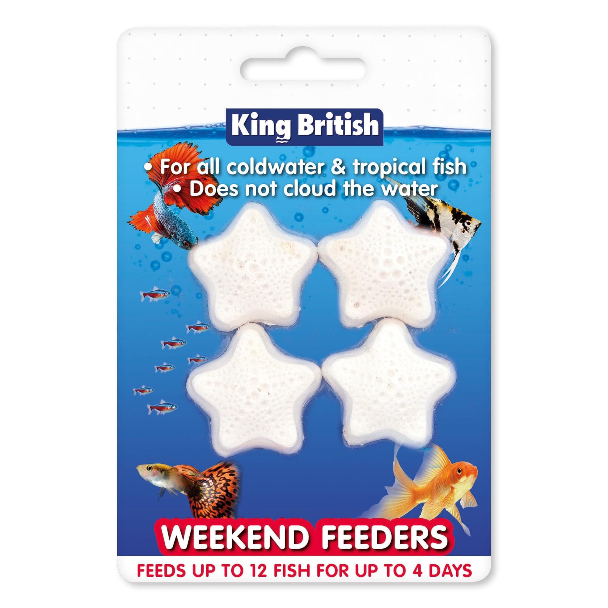 King British – Weekend Feeders 4 Pack – For Coldwater & Tropical Fish – Ideal for Leaving your Fish over Weekends – Does Not Cloud Water Ingredients – Helps Keep Fish Healthy & Active