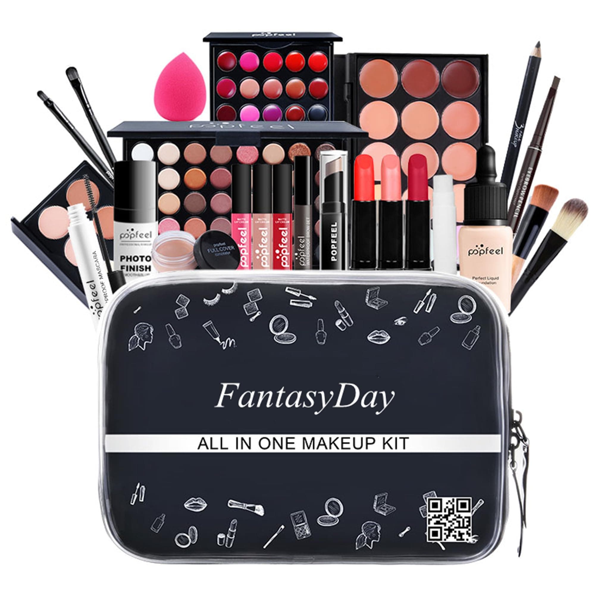 FantasyDay All in One Makeup Kit for Women Full Kit Girls Makeup Gift Sets Xmas Essential Bundle Include Eyeshadow Palette Lipstick Blush Concealer Eyeliner Mascara Foundation Brush Eyebrow Pencil