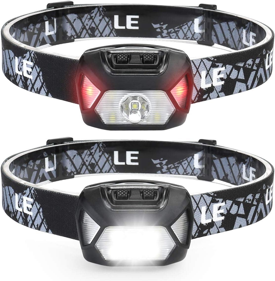 LED Head Torch, 800 Lumen Ultra-Light Bright LED Rechargeable Headlamp with White Red Light, 2-Pack Waterproof Motion Sensor Headlights, 6 Modes for Outdoor Camping Cycling Running Fishing