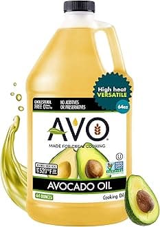 AVO Bulk Avocado Oil for Cooking Half Gallon (64 fl oz), Non-GMO Certified, No Preservatives, High Smoke Point 500°F, Neutral Flavor, Gluten-Free, Plant-Based, OU Kosher
