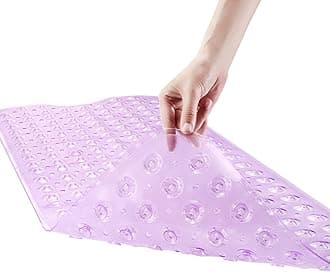 Bath and Shower Safety Mats 40x16 inch, Non Slip with Suction Cups for Bathroom Stall and Tub Floor, Extra Large and Machine Washable, Drain Holes Keep Bathtub Clean, Purple