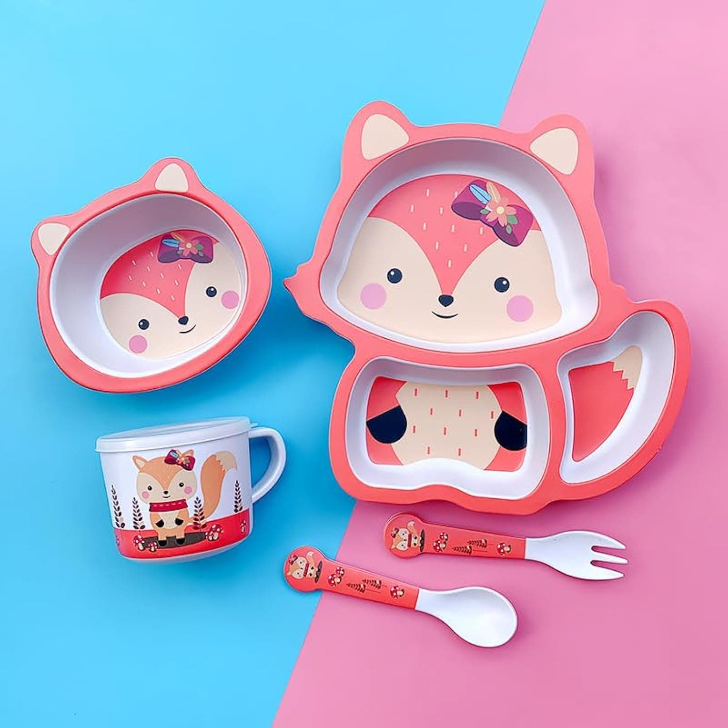 – AM ANNA Kids Bamboo Dinnerware set, Toddlers Tableware set,Toddler Feeding Set, Food Plate Bowl Cup Spoon Fork Set Cartoon Tableware, Dishwasher Safe Kids Healthy Mealtime, BPA Free (Squirrel)