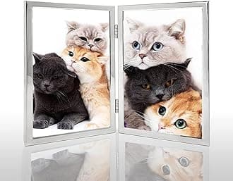 5x7 Picture Frame Double Hinged Silver Metal Thin Edge Frame with High Definition Glass Front Folding Frames Stand Vertically on Tabletop,Silver