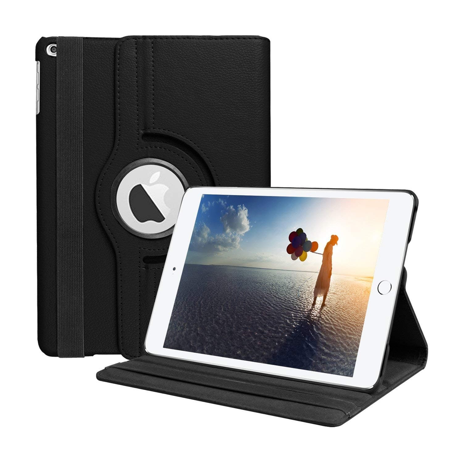 Caseous 360 Rotate Synthetic Leather Flip Cover Case for Apple iPad 9.7 2017 2018 5th 6th Generation (Black)