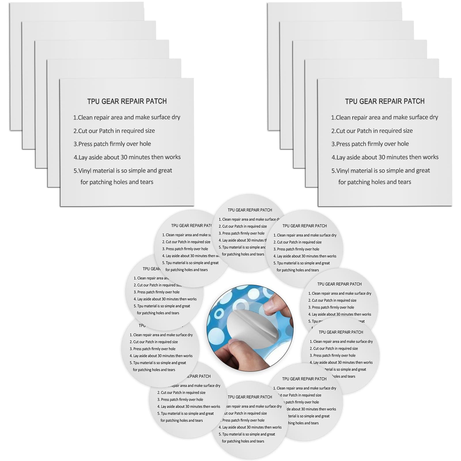 20 Pack TPU Pool Repair Patch Kit, Self-Adhesive Waterproof Repair Patches for Air Mattress, Swimming Pool, Bounce House, Tent, Canvas, Canopy, Pool Floats, Tubes Air Bed and Inflatable