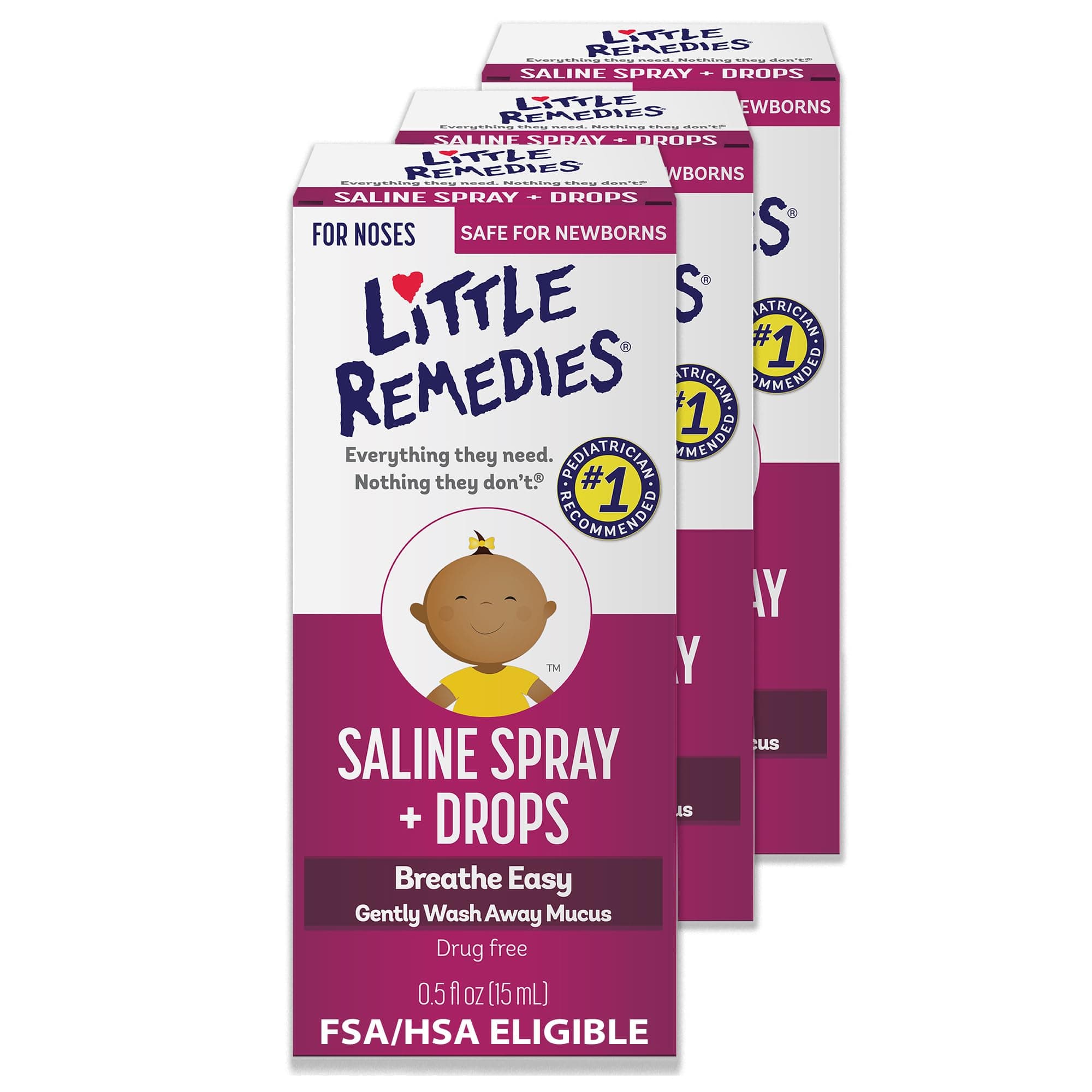 Little Remedies Saline Spray and Drops | Safe for Newborns | 0.5 Fl. Oz (Pack of 3)