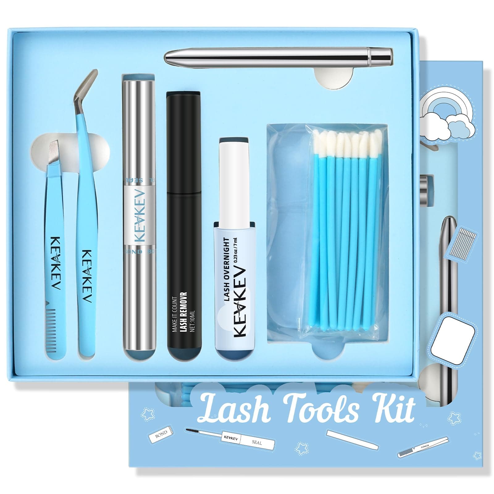 KevKev Lash Tools Kit for Lash Clusters with Lash Bond and Seal Lash Remover Cluster Lashes Tweezers Kit Lash Overnighter Eyelash Clusters Brush with Cleaning Swabs Lash Pad