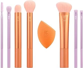 8 Piece Level Up Brush And Sponge Set, Makeup Brushes For Eyeshadow, Foundation, Blush, & Bronzer, Makeup Blending Sponge, Synthetic Bristles, Stocking Stuffer, Cruelty-Free