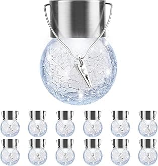 PARTPHONER 12 Pack Hanging Solar Lights Outdoor, Waterproof Solar Globe Lantern with Handle and Clip, Decorative Cracked Glass Ball Lights for Christmas Decor, Tree, Yard, Garden, Patio (Cold White)