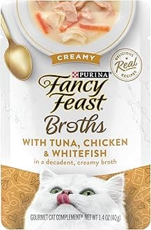 Purina Fancy Feast Lickable Wet Cat Food Broth Topper, Creamy With Tuna, Chicken, and Whitefish - (Pack of 16) 1.4 oz. Pouches