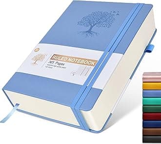 Lined Journal Notebook, 365 Pages B5 Large Hardcover Leather Journal for Women Men, College Ruled, 100Gsm Thick Paper (7.6'' X 10'' Blue)